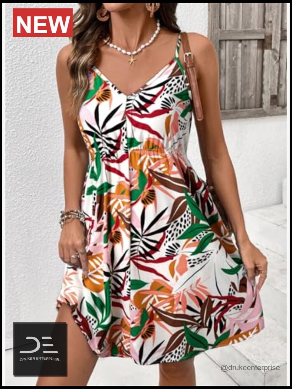 Floral V-Neck Spaghetti Strap Flowy Boho Mini Sundress - Picture 5 of 7